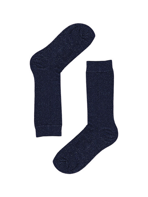 Socken lang blau Glitzer - Marineblau